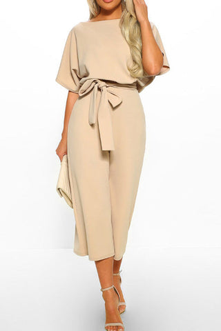 Voletter Fashion Chic Solid Short Sleeve Slim Party Jumpsuit