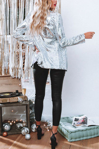 Voletter Fashion Casual Sequins Lapel Long Sleeve Slim Suit Coat