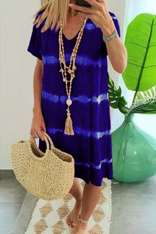 Voletter Casual Loose Printed V Neck Short Sleeve Dress