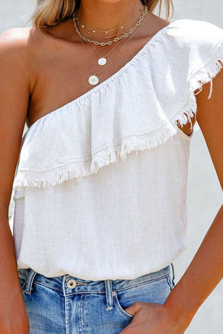 Voletter Casual Oblique Shoulder Sleeveless Top