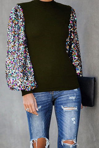 Voletter Casual Printed Loose Half Turtleneck Lantern Sleeve Top