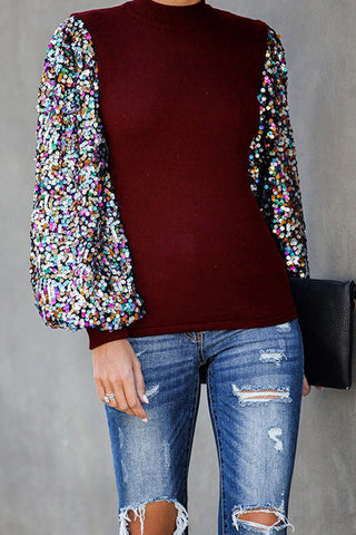 Voletter Casual Printed Loose Half Turtleneck Lantern Sleeve Top