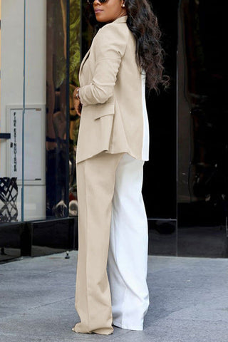 Voletter Fashion Color Block Lapel Long Sleeve Pockets Slim Suit Suits