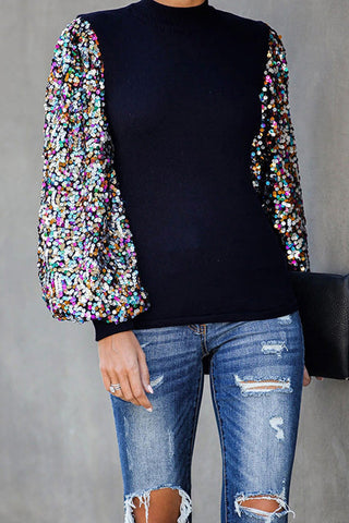 Voletter Casual Printed Loose Half Turtleneck Lantern Sleeve Top