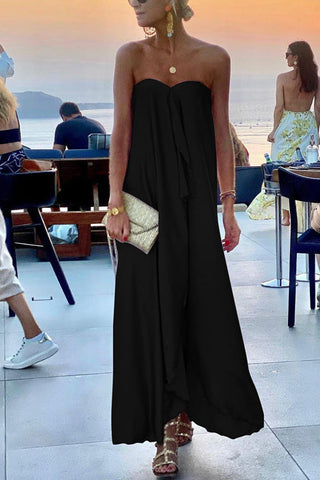 Voletter Chic Solid Loose Off Shoulder Sleeveless Long Dress