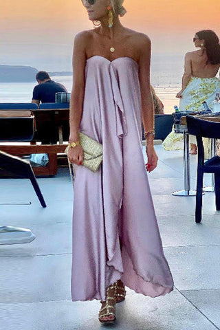 Voletter Chic Solid Loose Off Shoulder Sleeveless Long Dress