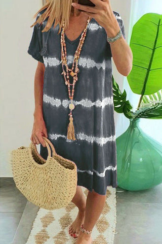 Voletter Casual Loose Printed V Neck Short Sleeve Dress