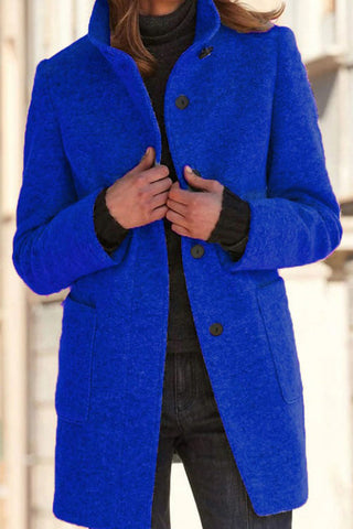 Voletter Chic Retro Solid Stand Collar Long Sleeve Buttons Coat