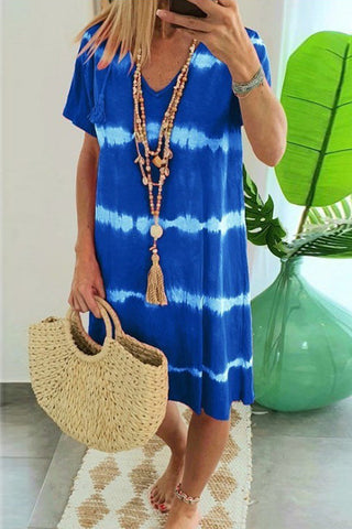 Voletter Casual Loose Printed V Neck Short Sleeve Dress