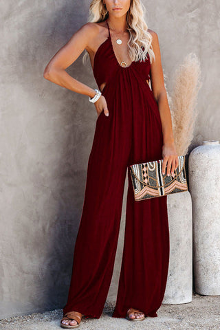 Voletter Chic Solid Sling U Neck Backless Slim Jumpsuit