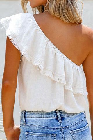 Voletter Casual Oblique Shoulder Sleeveless Top