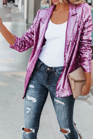 Voletter Fashion Casual Sequins Lapel Long Sleeve Slim Suit Coat