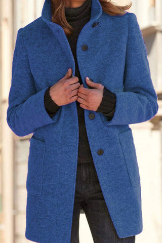 Voletter Chic Retro Solid Stand Collar Long Sleeve Buttons Coat