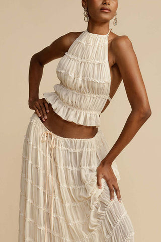 Voletter Backless Strappy Halter Top Two-Piece Set