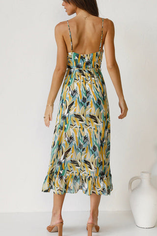 Voletter Chic Printed Sling V Neck Sleeveless Long Dress