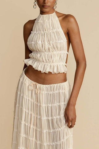 Voletter Backless Strappy Halter Top Two-Piece Set