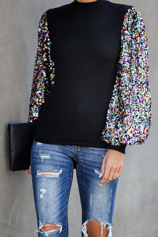 Voletter Casual Printed Loose Half Turtleneck Lantern Sleeve Top