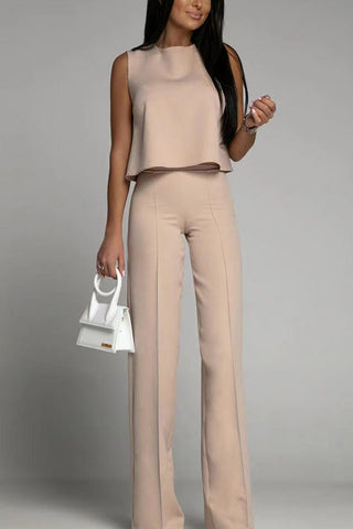 Voletter Fashion Solid Sleeveless Top+Slim Pants Two-piece