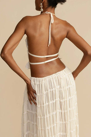 Voletter Backless Strappy Halter Top Two-Piece Set
