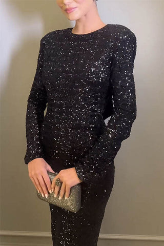 Voletter Backless Sequin Evening Dress