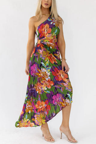 Voletter Off-Waist Printed Pleated Dress