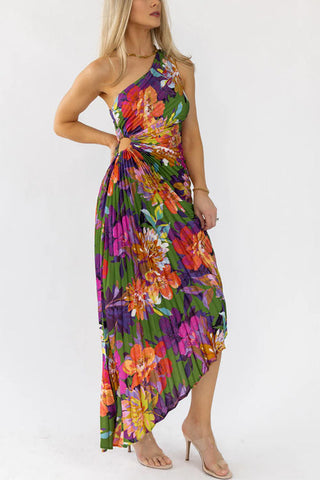 Voletter Off-Waist Printed Pleated Dress