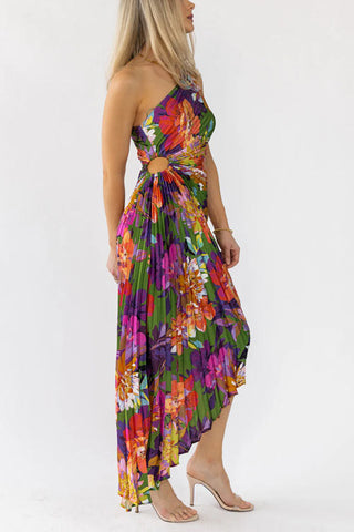 Voletter Off-Waist Printed Pleated Dress