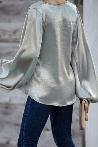 Voletter Chic Loose Solid V Neck Long Sleeve Top