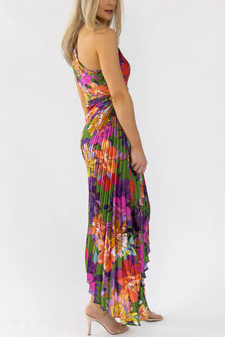 Voletter Off-Waist Printed Pleated Dress