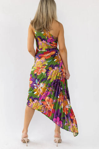Voletter Off-Waist Printed Pleated Dress