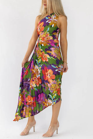 Voletter Off-Waist Printed Pleated Dress