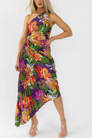 Voletter Off-Waist Printed Pleated Dress