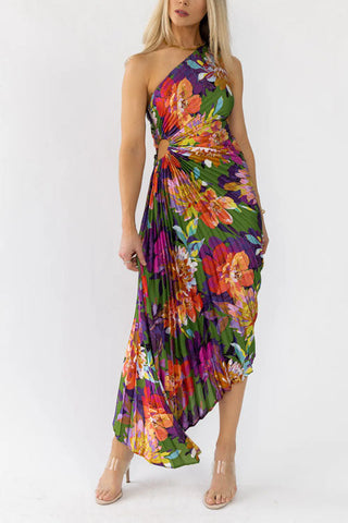 Voletter Off-Waist Printed Pleated Dress