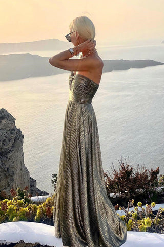 Voletter Chic Sequins Loose Off Shoulder Sleeveless Long Party Dress