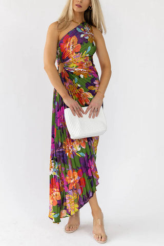 Voletter Off-Waist Printed Pleated Dress