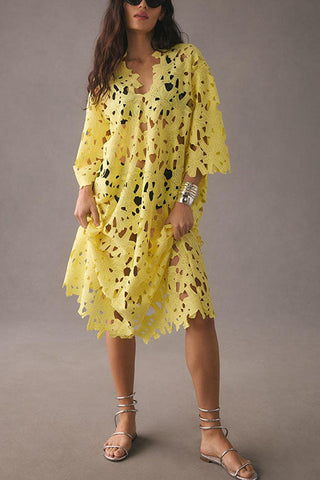 Voletter Casual Loose Beach Vacation Cover-Up Lace Top