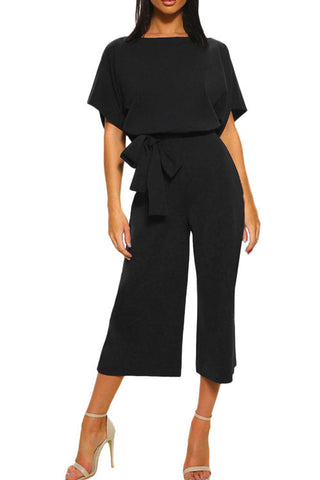 Voletter Fashion Chic Solid Short Sleeve Slim Party Jumpsuit