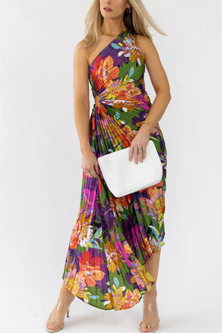 Voletter Off-Waist Printed Pleated Dress