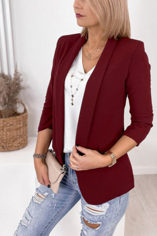 Voletter Chic Solid Lapel Long Sleeve Pockets Suit Coat