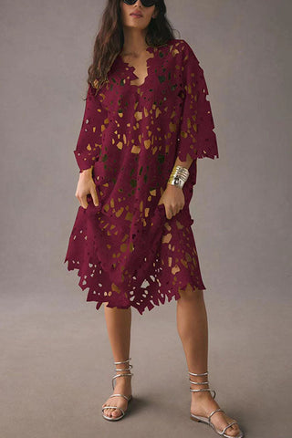 Voletter Casual Loose Beach Vacation Cover-Up Lace Top