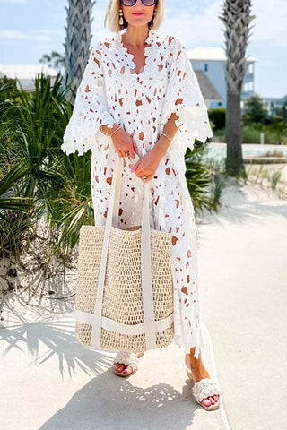 Voletter Casual Loose Beach Vacation Cover-Up Lace Top