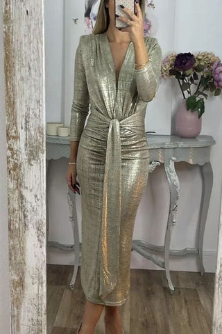 Voletter  V-Neck Knitted Stretch Dress