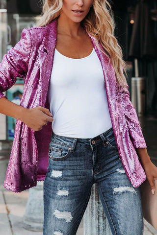 Voletter Fashion Casual Sequins Lapel Long Sleeve Slim Suit Coat