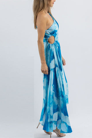 Voletter One-Shoulder Striped Printed Pleated Dress