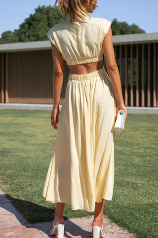 Voletter Chic Solid Stand Collar Sleeveless Slim Long Dress