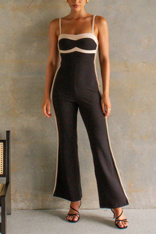 Voletter Fashionable Contrast Color Ssuspender Jumpsuit