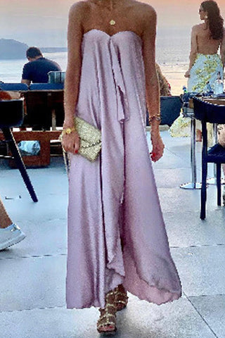 Voletter Chic Solid Loose Off Shoulder Sleeveless Long Dress