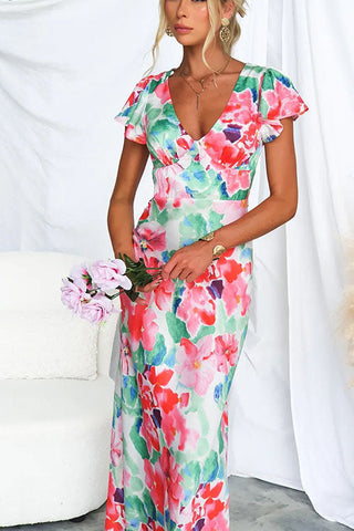 Voletter V-Neck Ruffle Sleeve Midi Dress