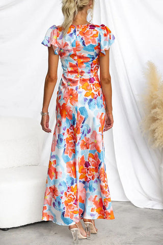 Voletter V-Neck Ruffle Sleeve Midi Dress