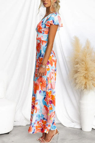 Voletter V-Neck Ruffle Sleeve Midi Dress